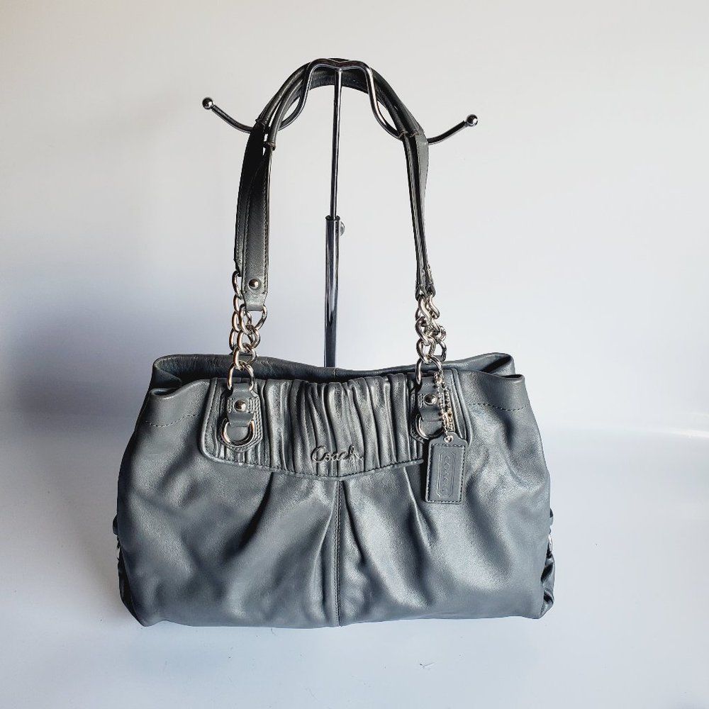 Coach Women's Gray Ashley Gathered Leather Carryall Tote Shoulder Bag - Picture 2 of 7